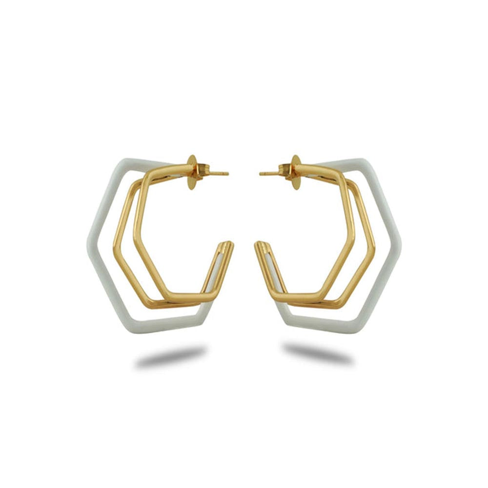 VARNIKA ARORA Small Trio White Enamel Gold Hoops