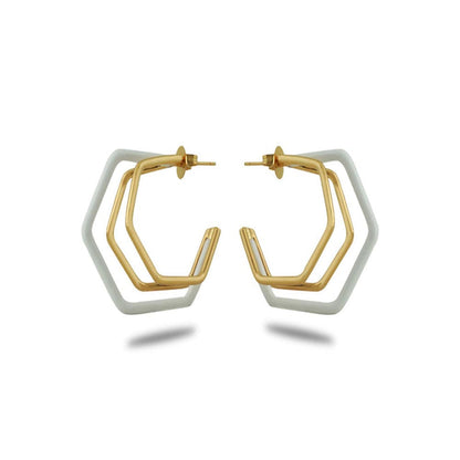VARNIKA ARORA Small Trio White Enamel Gold Hoops