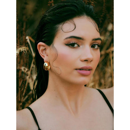 VARNIKA ARORA Luna Black Enamel Gold Hoops