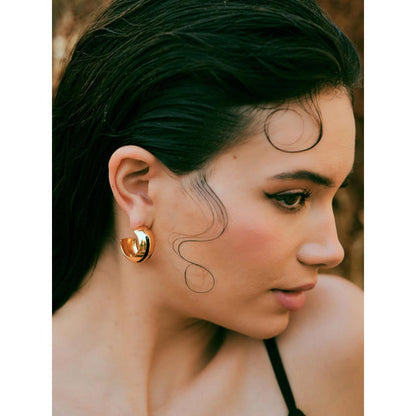 VARNIKA ARORA Luna Black Enamel Gold Hoops