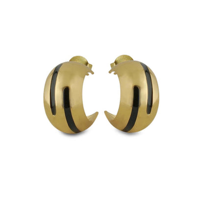 VARNIKA ARORA Luna Black Enamel Gold Hoops