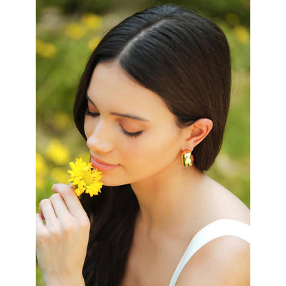 VARNIKA ARORA Luna Green Enamel Gold Hoops