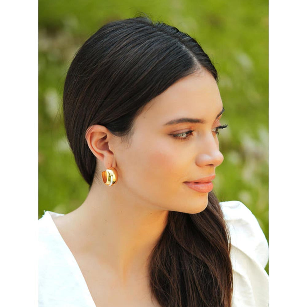 VARNIKA ARORA Luna White Enamel Gold Hoops