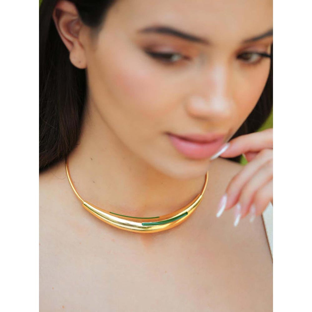 VARNIKA ARORA Aurelia Green Enamel Gold Neckpiece