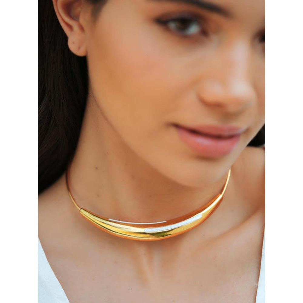 VARNIKA ARORA Aurelia White Enamel Gold Neckpiece