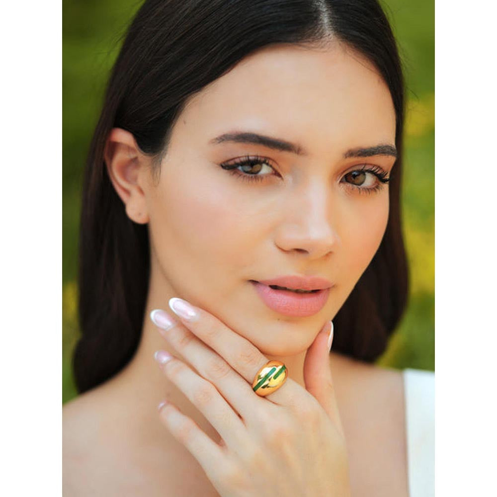 VARNIKA ARORA Verdora Green Enamel Gold Ring