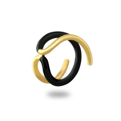 VARNIKA ARORA Twistie 2-Way Black Enamel Gold Ring