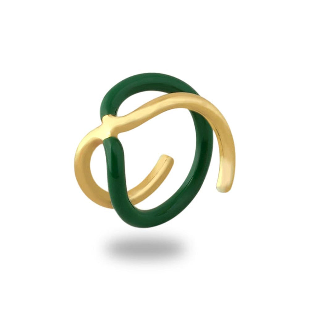 VARNIKA ARORA Twistie 2-Way Green Enamel Gold Ring