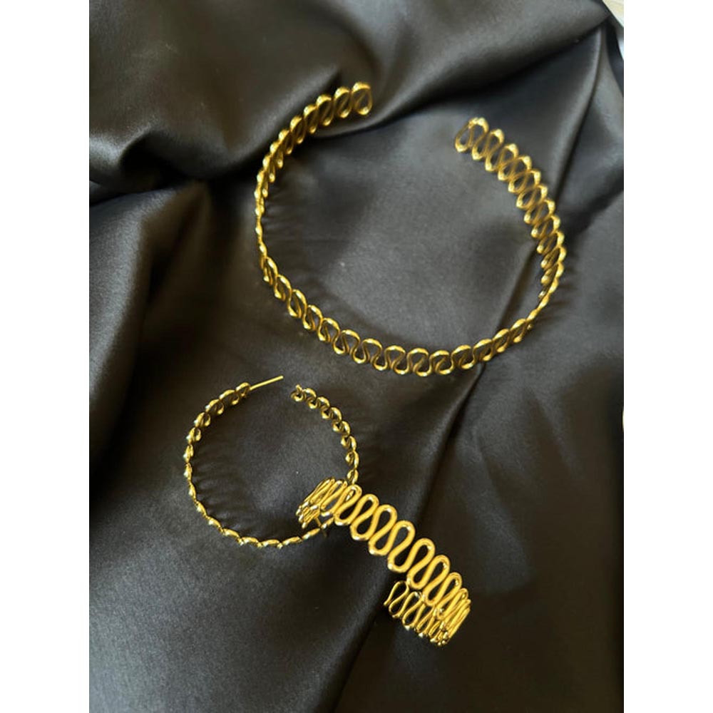 VARNIKA ARORA Gold Plated Spiral Hoops and Choker