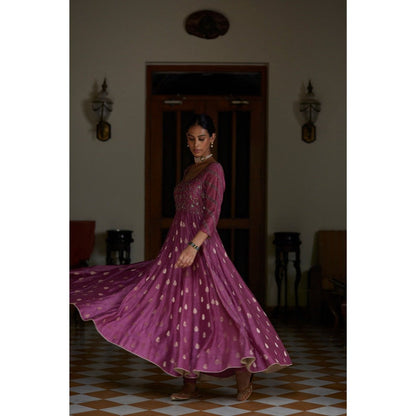 Vashisht Guru Dutt Purple Embroidered Anarkali with Churidar and Dupatta (Set of 3)