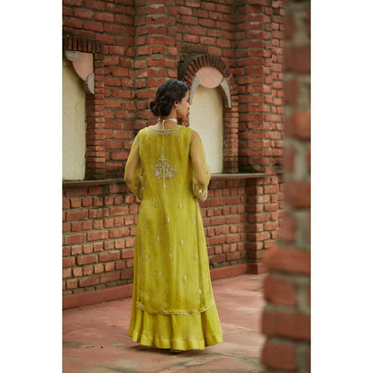 Vashisht Guru Dutt Green Silk Embroidered Kurta with Palazzo and Dupatta (Set of 3)