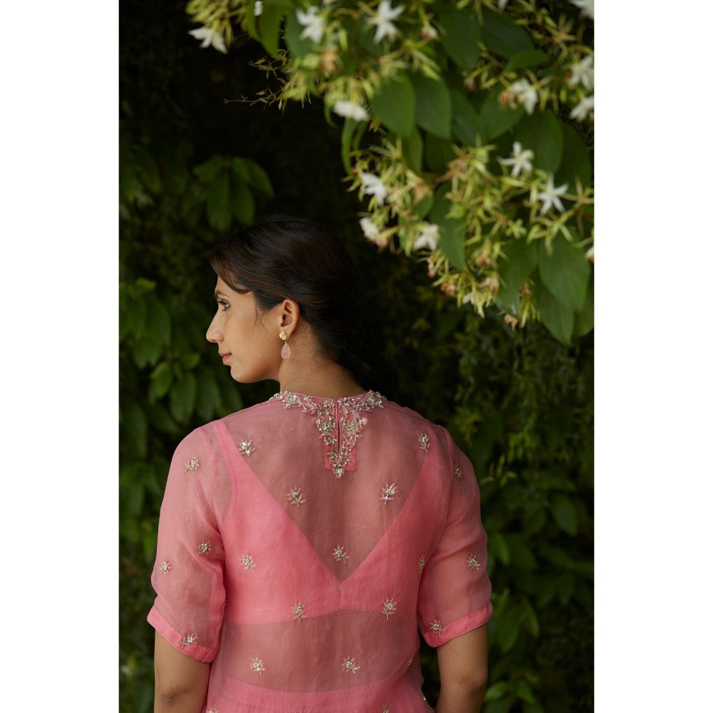 Vashisht Guru Dutt Pink Embroidered Kurta with Sharara, Bustier and Dupatta (Set of 4)