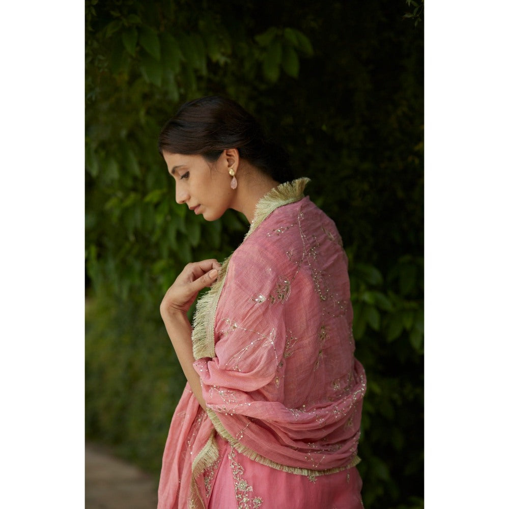 Vashisht Guru Dutt Pink Embroidered Kurta with Sharara, Bustier and Dupatta (Set of 4)