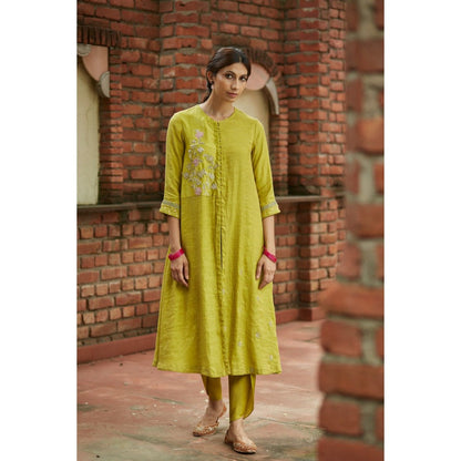 Vashisht Guru Dutt Olive Chanderi Embroidered Kurta with Dhoti (Set of 2)
