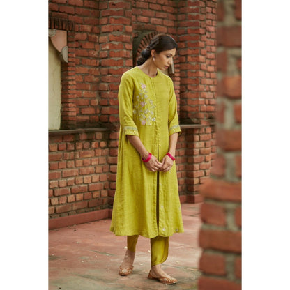 Vashisht Guru Dutt Olive Chanderi Embroidered Kurta with Dhoti (Set of 2)