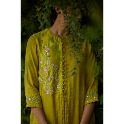 Vashisht Guru Dutt Olive Chanderi Embroidered Kurta with Dhoti (Set of 2)