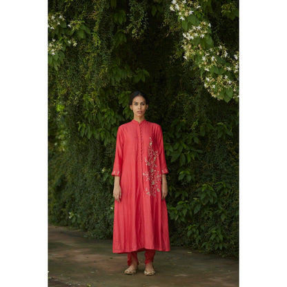 Vashisht Guru Dutt Coral Chanderi Embroidered Kurta with Dhoti (Set of 2)