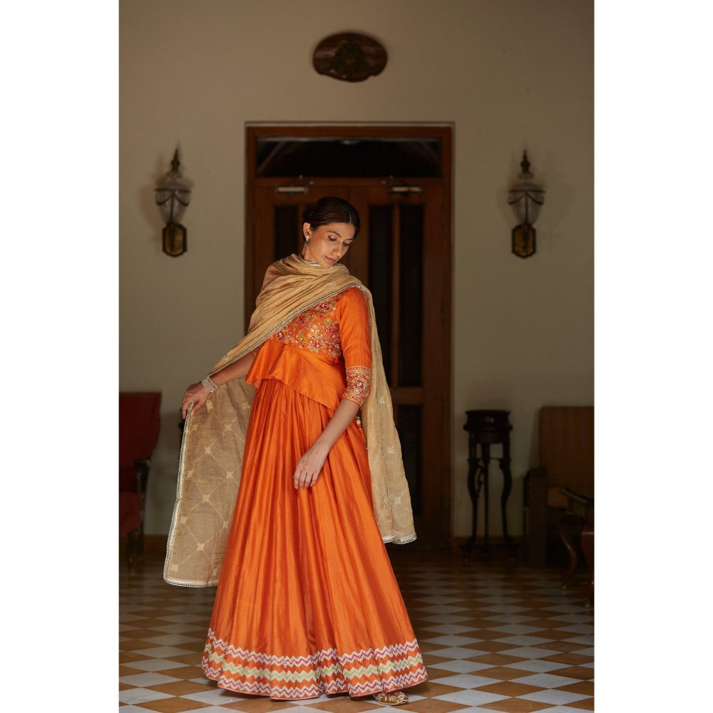 Vashisht Guru Dutt Orange Embroidered Blouse with Lehenga and Dupatta (Set of 3)