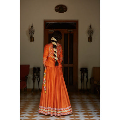 Vashisht Guru Dutt Orange Embroidered Blouse with Lehenga and Dupatta (Set of 3)