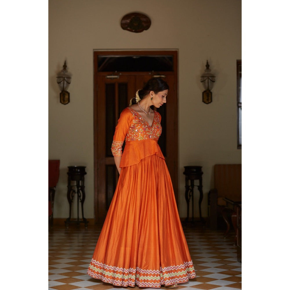 Vashisht Guru Dutt Orange Embroidered Blouse with Lehenga and Dupatta (Set of 3)
