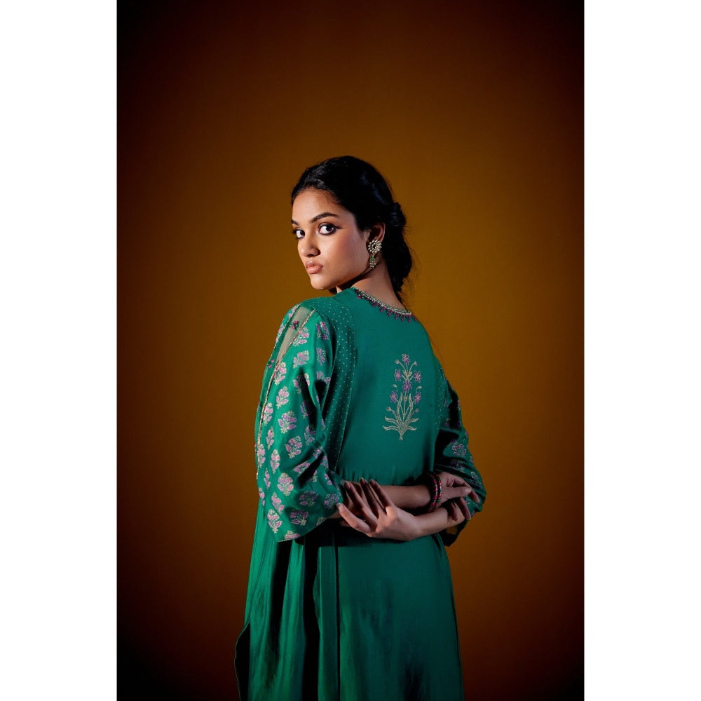 Vashisht Guru Dutt Green Woven Chanderi Kurta with Dupatta and Pant (Set of 3)