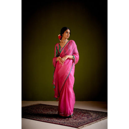 Vashisht Guru Dutt Pink Tassels Embroidered Saree with Stitched Blouse
