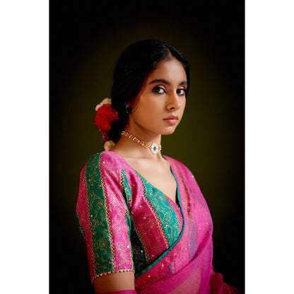 Vashisht Guru Dutt Pink Tassels Embroidered Saree with Stitched Blouse