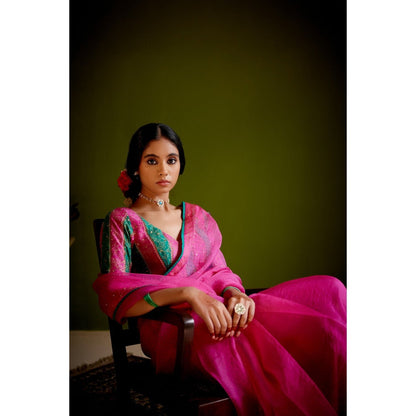 Vashisht Guru Dutt Pink Tassels Embroidered Saree with Stitched Blouse