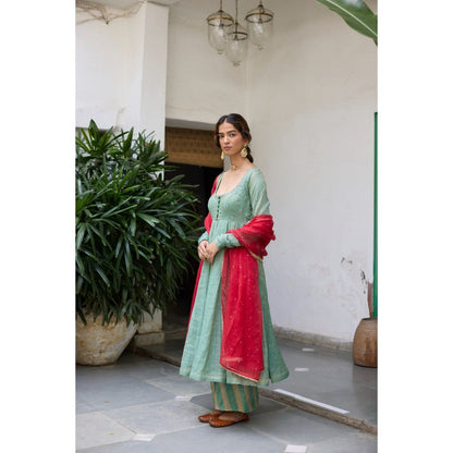 Vashisht Guru Dutt Aqua Vibha Anarkali with Palazzo and Dupatta (Set of 3)