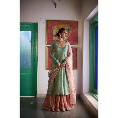 Vashisht Guru Dutt Aqua Yamini Anarkali with Sharara and Dupatta (Set of 3)