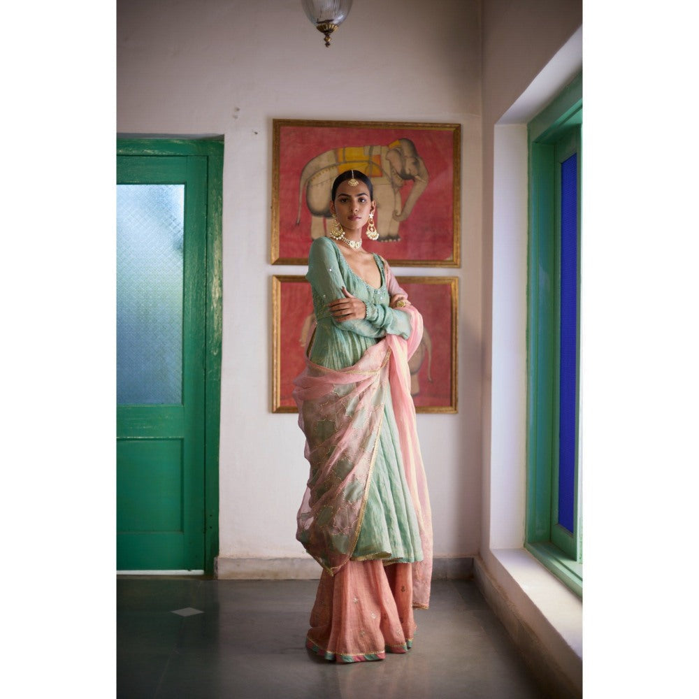 Vashisht Guru Dutt Aqua Yamini Anarkali with Sharara and Dupatta (Set of 3)