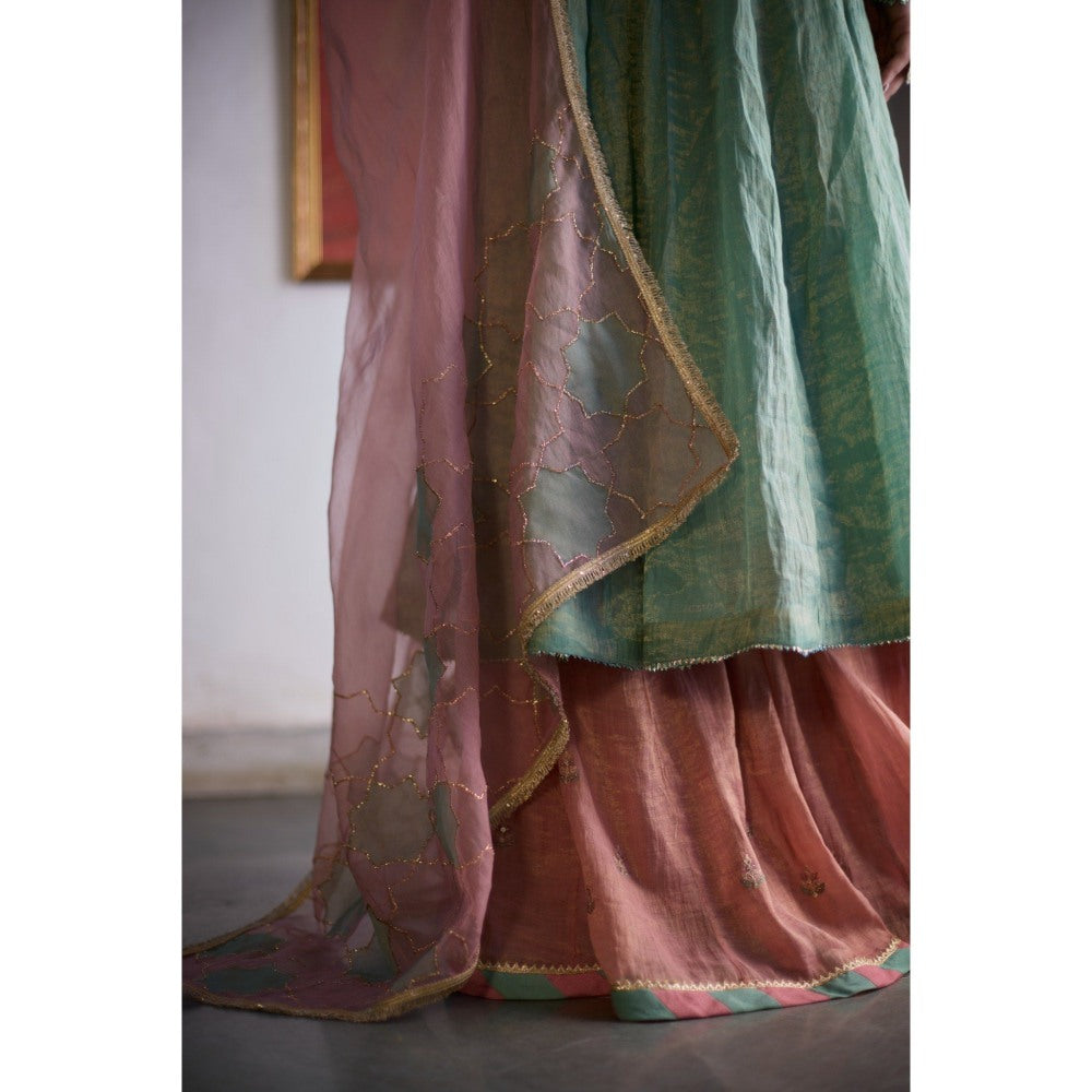 Vashisht Guru Dutt Aqua Yamini Anarkali with Sharara and Dupatta (Set of 3)