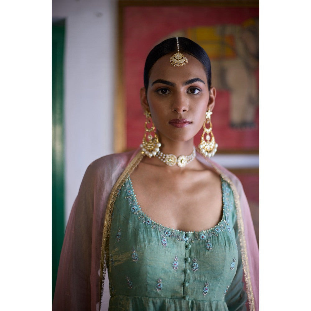 Vashisht Guru Dutt Aqua Yamini Anarkali with Sharara and Dupatta (Set of 3)