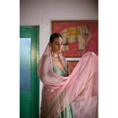 Vashisht Guru Dutt Aqua Yamini Anarkali with Sharara and Dupatta (Set of 3)