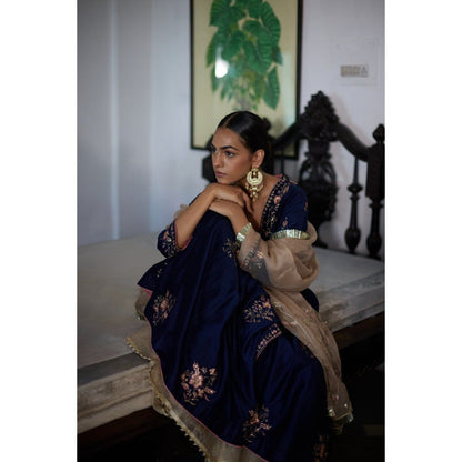 Vashisht Guru Dutt Navy Blue Nilambar Angarkha with Sharara and Dupatta (Set of 3)