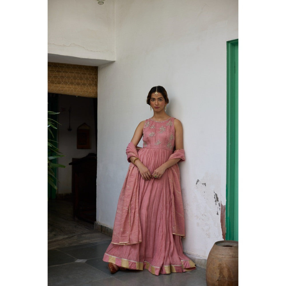 Vashisht Guru Dutt Pink Pankhuri Anarkali with Churidar and Dupatta (Set of 3)