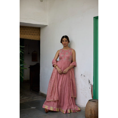 Vashisht Guru Dutt Pink Pankhuri Anarkali with Churidar and Dupatta (Set of 3)