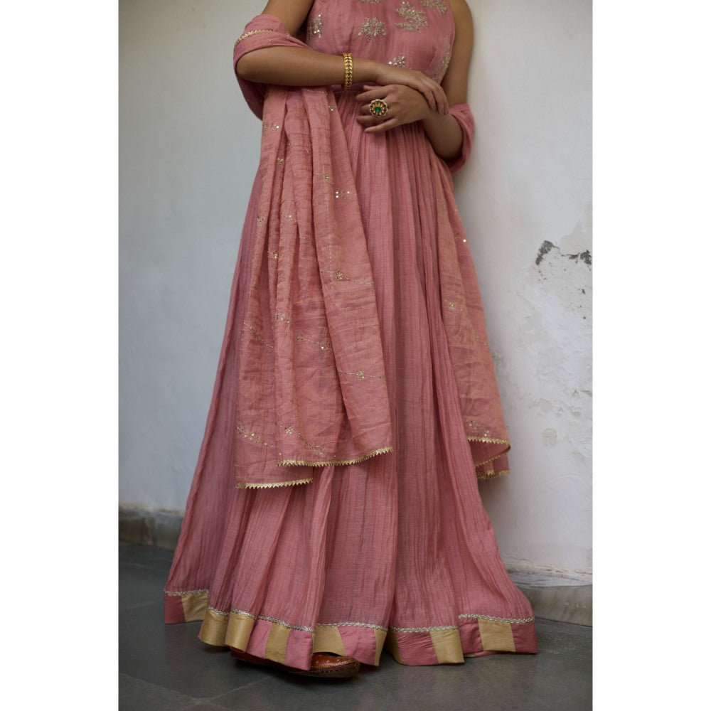 Vashisht Guru Dutt Pink Pankhuri Anarkali with Churidar and Dupatta (Set of 3)