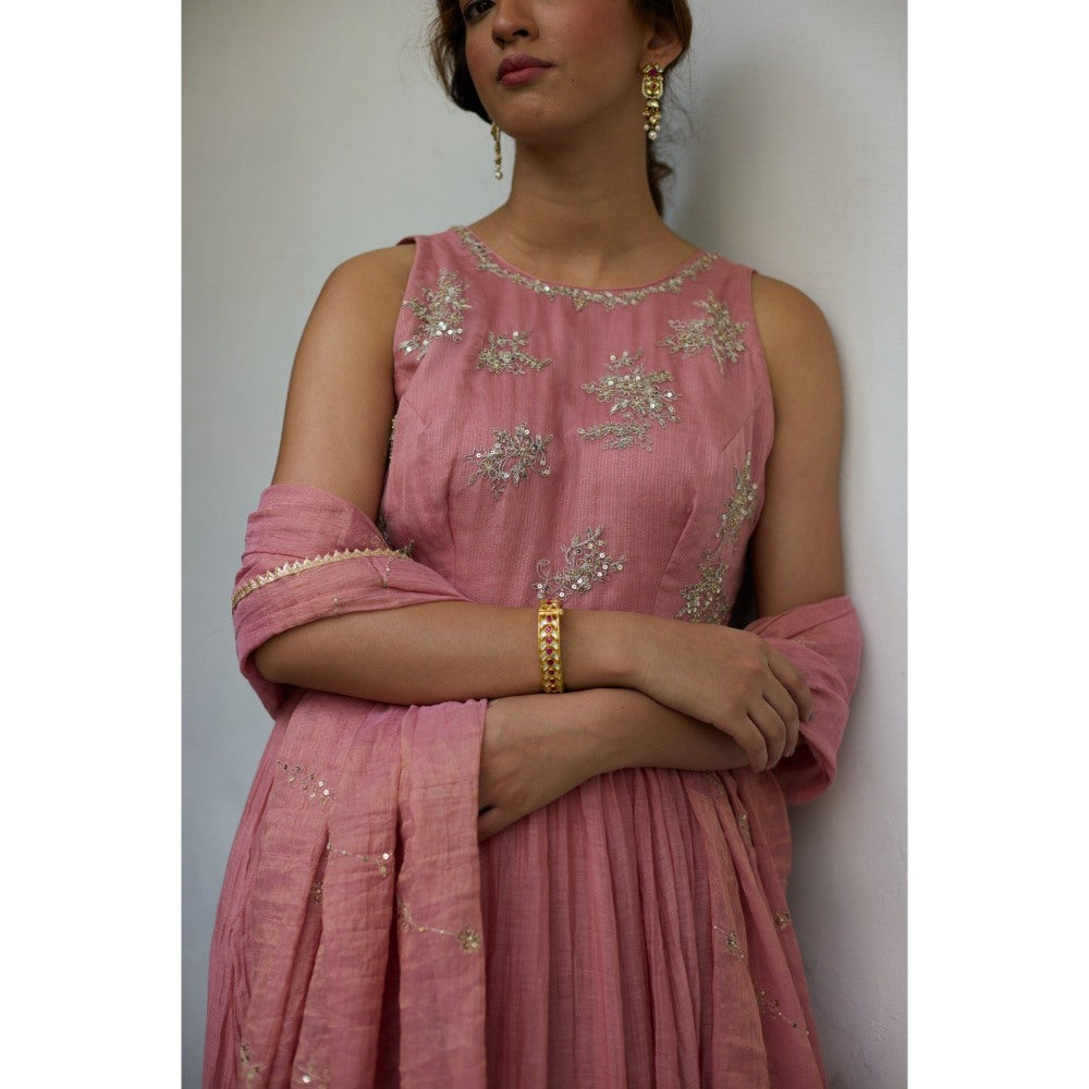 Vashisht Guru Dutt Pink Pankhuri Anarkali with Churidar and Dupatta (Set of 3)