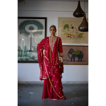 Vashisht Guru Dutt Red Gulab Kurta with Sharara and Dupatta (Set of 3)