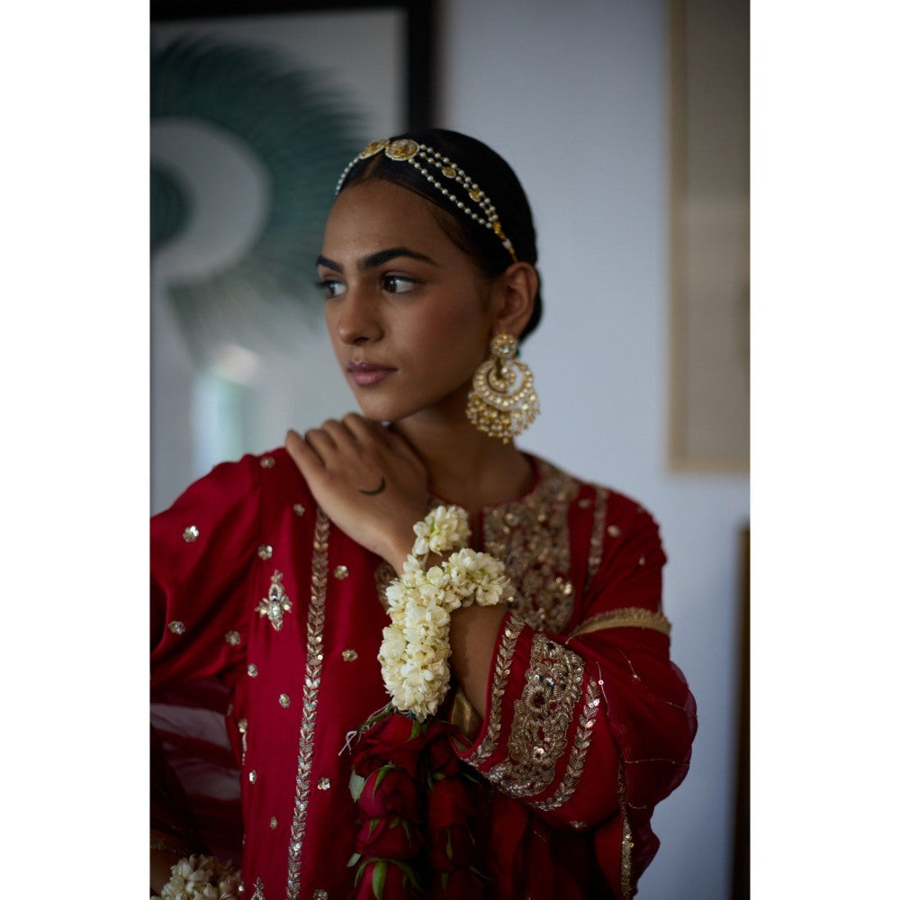 Vashisht Guru Dutt Red Gulab Kurta with Sharara and Dupatta (Set of 3)