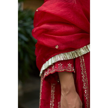 Vashisht Guru Dutt Red Sukh Kurta with Salwar and Dupatta (Set of 3)