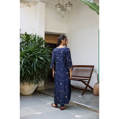 Vashisht Guru Dutt Navy Blue Rajni Kurta with Churidar and Dupatta (Set of 3)