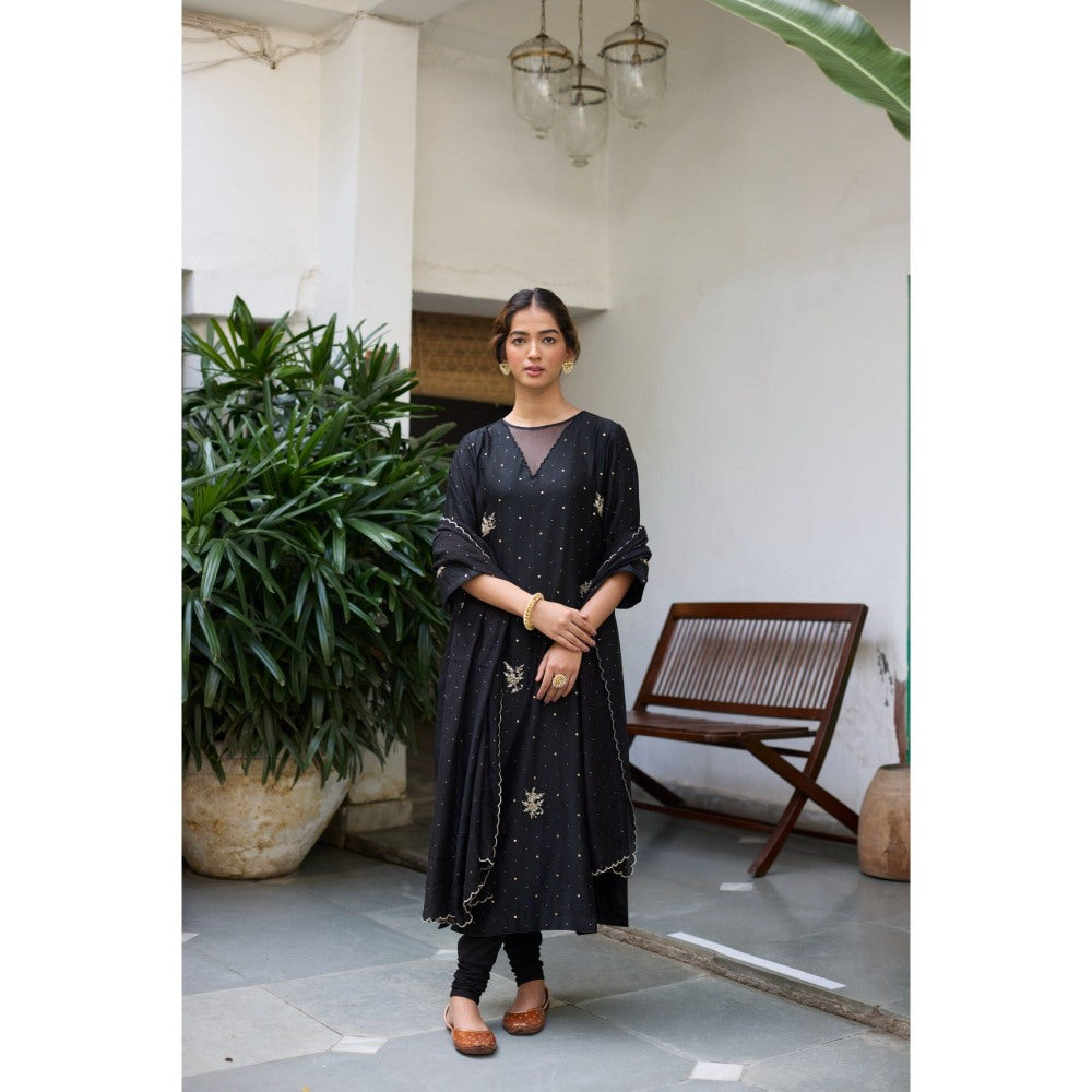 Vashisht Guru Dutt Black Sanjh Kurta with Churidar and Dupatta (Set of 3)