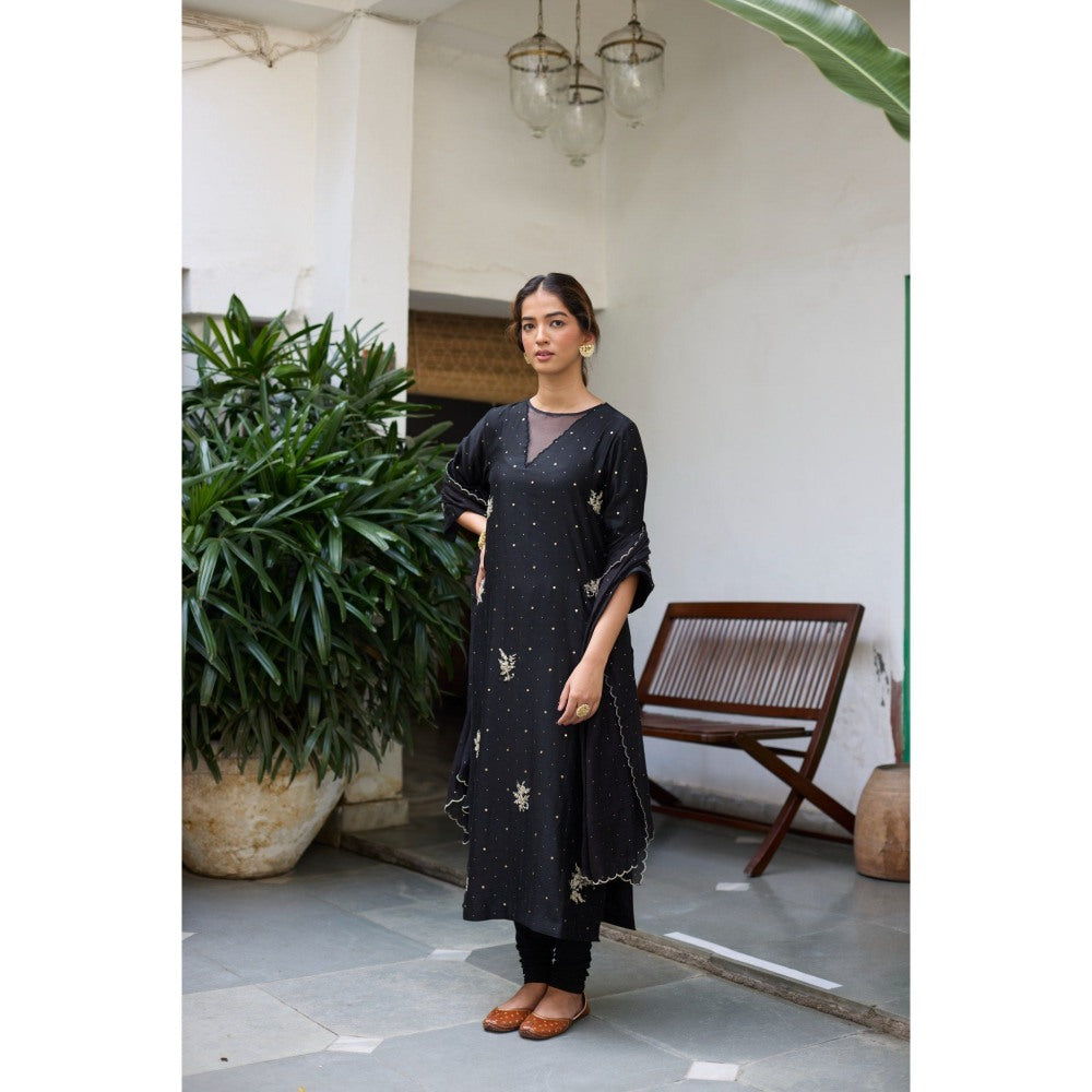 Vashisht Guru Dutt Black Sanjh Kurta with Churidar and Dupatta (Set of 3)