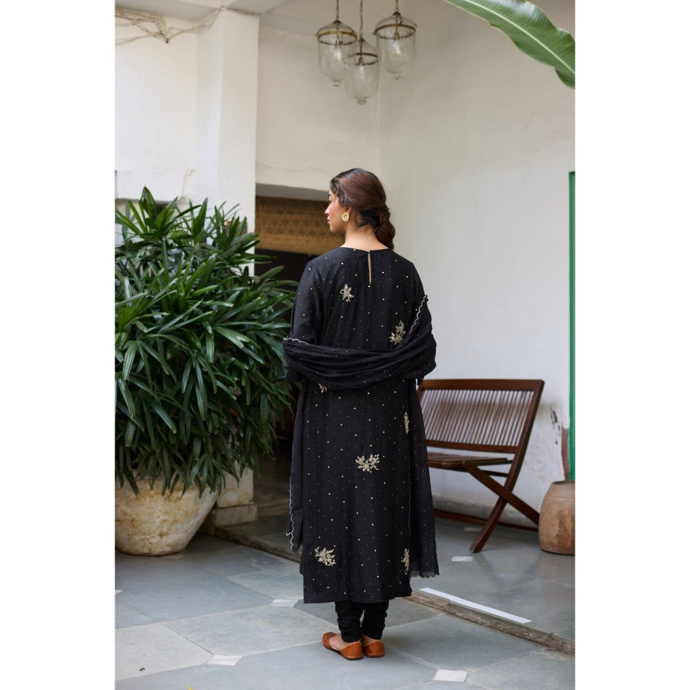 Vashisht Guru Dutt Black Sanjh Kurta with Churidar and Dupatta (Set of 3)