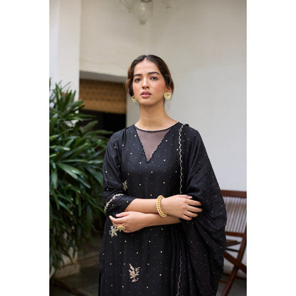 Vashisht Guru Dutt Black Sanjh Kurta with Churidar and Dupatta (Set of 3)