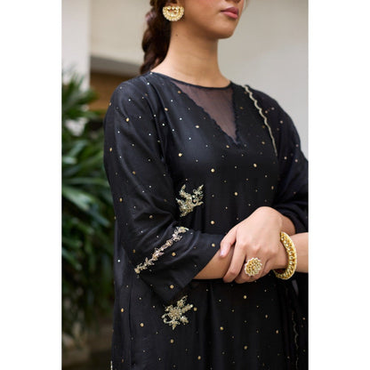 Vashisht Guru Dutt Black Sanjh Kurta with Churidar and Dupatta (Set of 3)