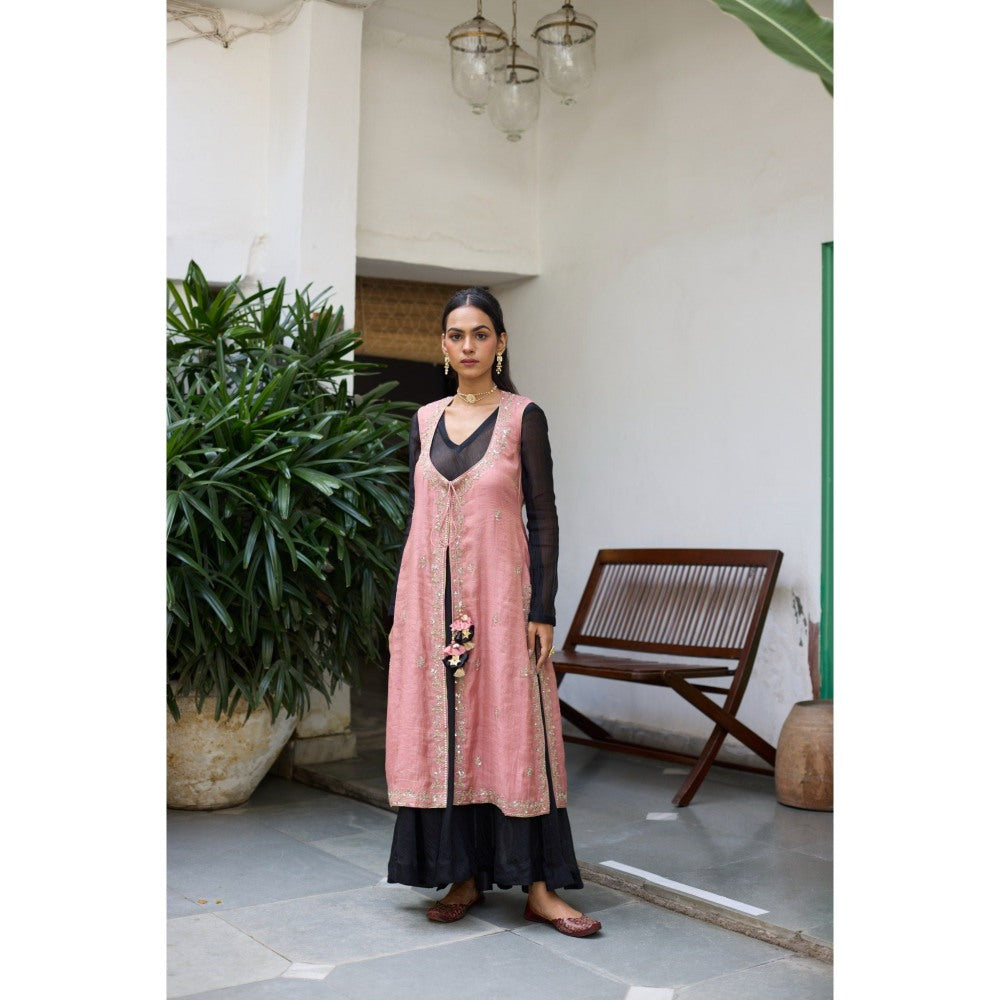 Vashisht Guru Dutt Pink Chaya Jacket with Anarkali and Tulip Pant (Set of 3)