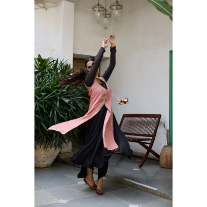 Vashisht Guru Dutt Pink Chaya Jacket with Anarkali and Tulip Pant (Set of 3)